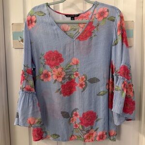 Zac & Rachel Floral/Pin Stripe Peasant Top Sz PXL